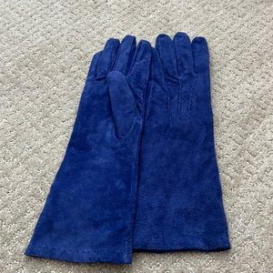 Blue Long Leather Gloves